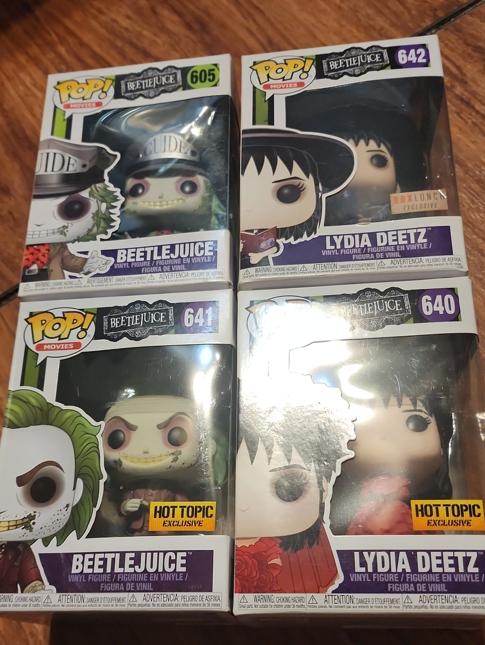 Funko Pop! Beetlejuice & Lydia Deetz Figures — Black, White, Green, Purple